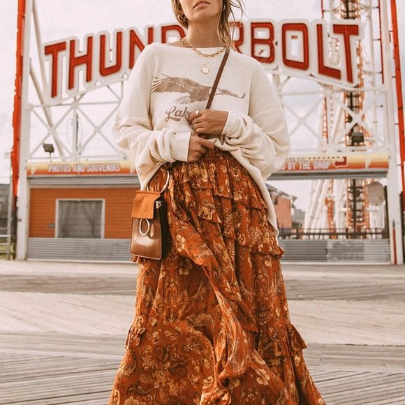 New Bohemian Floral Midi Maxi Festival Skirt - Picture 3 of 8